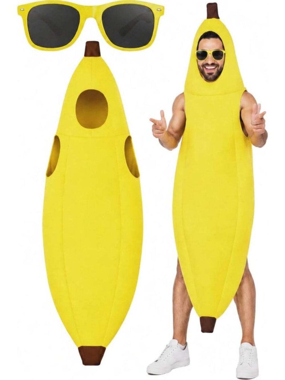 Funny Fruit Halloween Costume Set - 2 Pcs Banana Outfit with Glasses for Adults